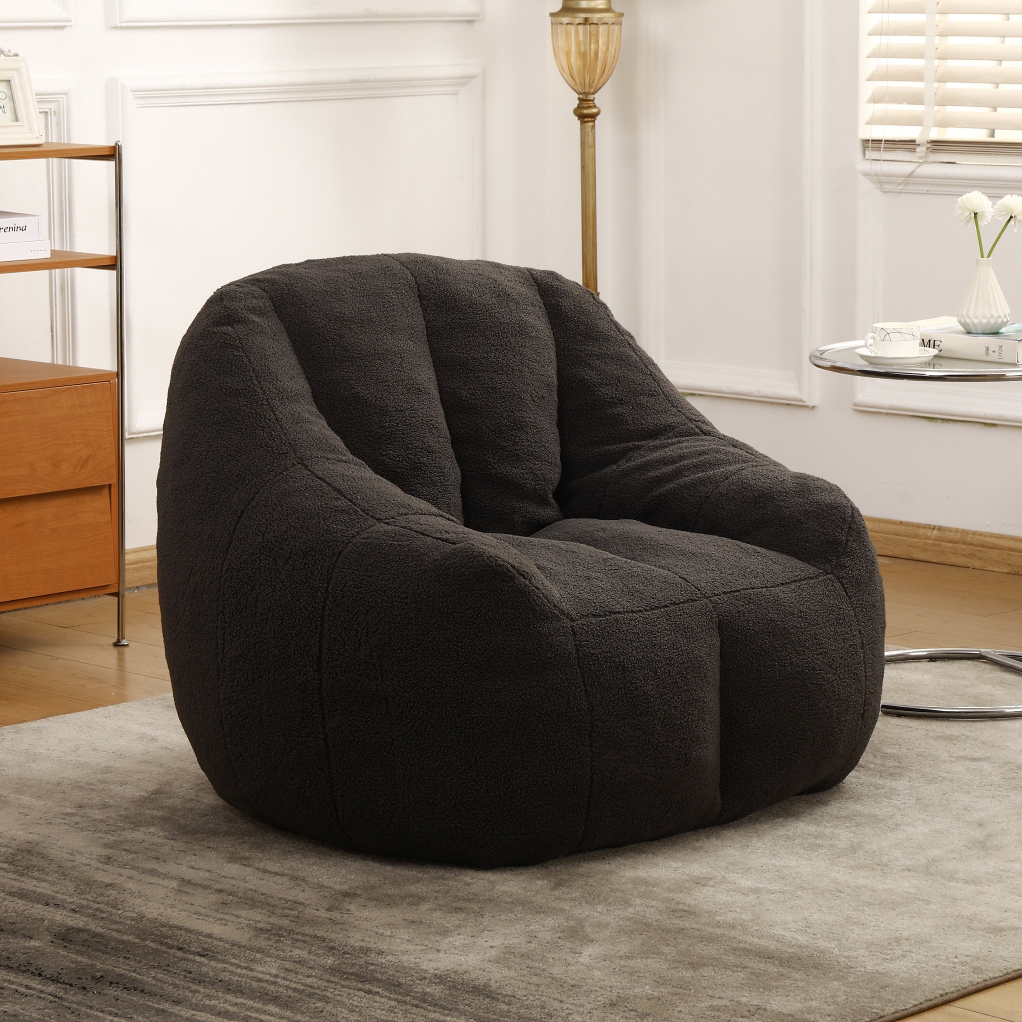 Fluffy Stuffed Bean Bag Sofa, Comfy Chair with Memory Foam Filling for Apartment Use