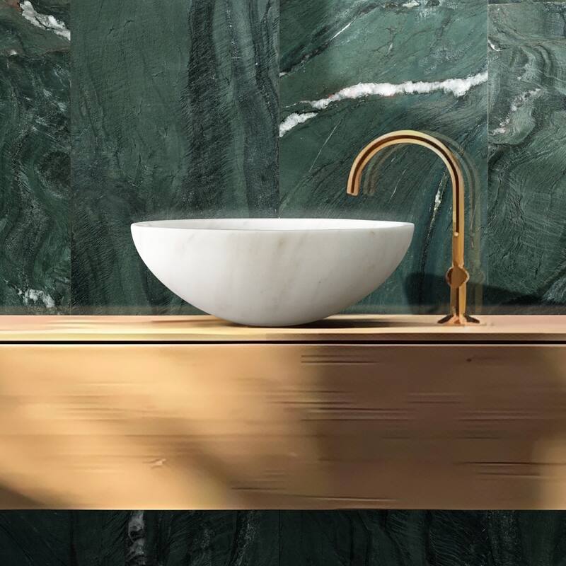Roomfitters Round Marble Bathroom Vessel Sink, Natural Stone Countertop Wash Basin, Polished Bowl Vanity Sink