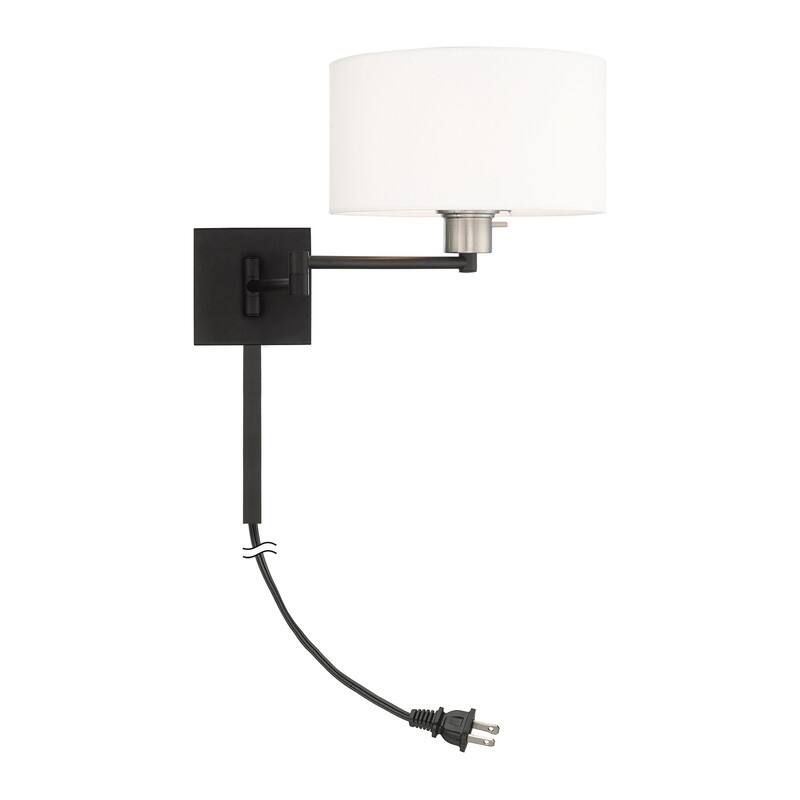 Livex Lighting 1-Light Off-White Drum Shade Swing Arm Wall Lamp, 40036