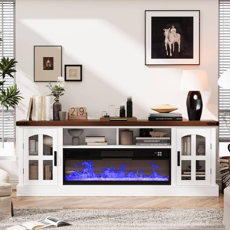 Gymojoy Fireplace 71" TV Stand with 36" Electric Fireplace, Media Console for Up to 80" TVs, LED Lights Entertainment Center. - White. - 71"W.