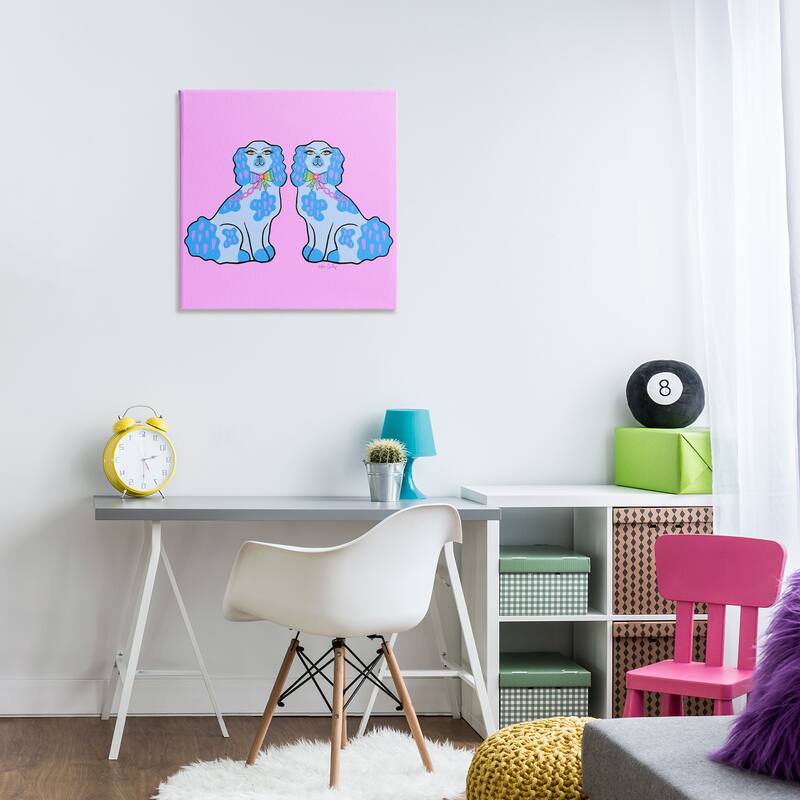 Stupell Funky Dogs Blue & Pink Canvas Wall Art Design By Katie Conley