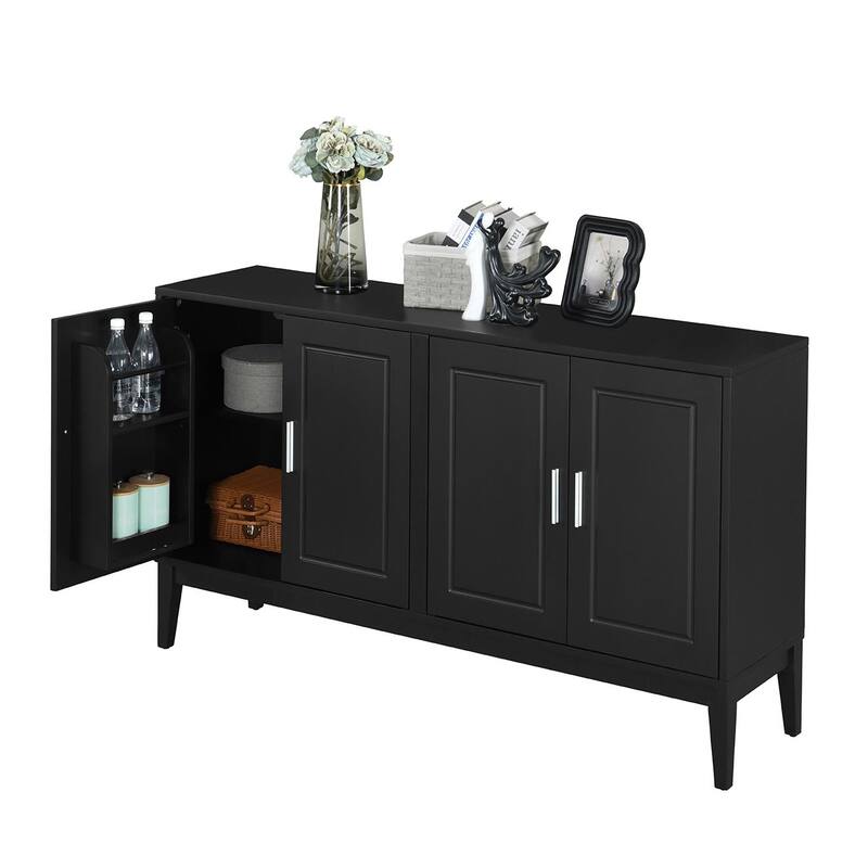 4-Door Sideboard with Adjustable Shelves & Solid Wood Legs for Dining Room or Living Room Storage