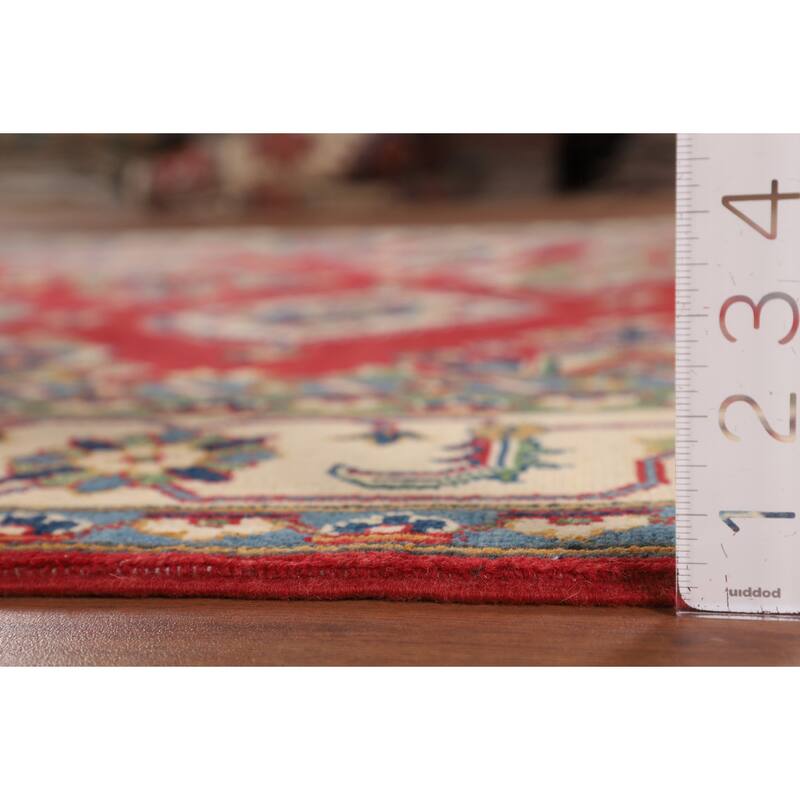 Geometric Red Kazak Area Rug Living Room Hand-Knotted Wool Carpet - 6'8" x 10'3"