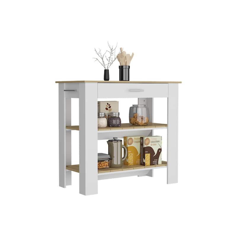 Kitchen Island 40 Inches Dozza,Storage Island with Two Shelves