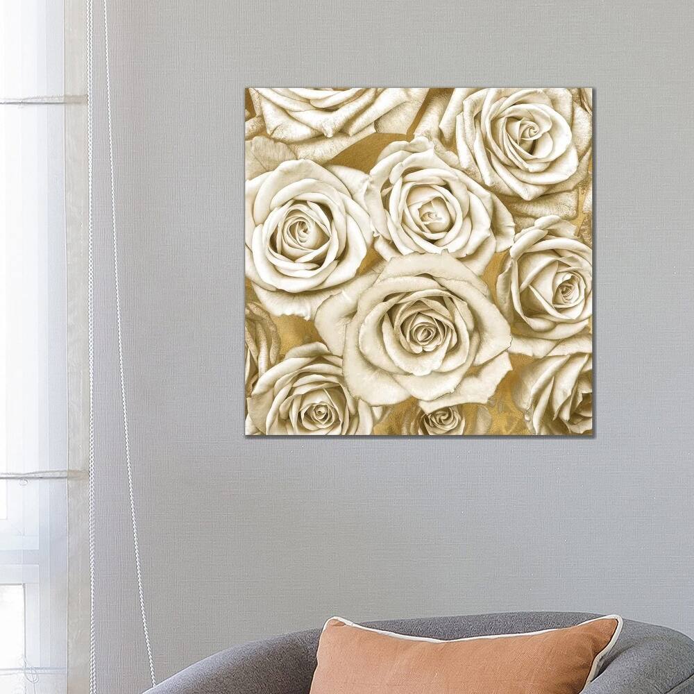 iCanvas "Ivory Roses On Gold" by Kate Bennett Canvas Print