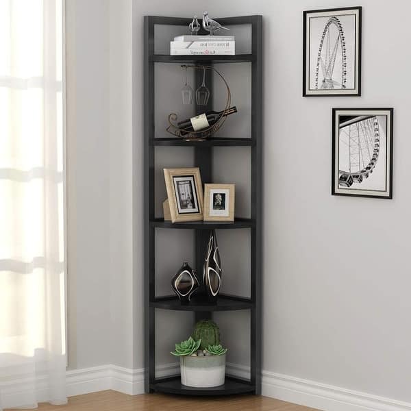 Solid Wood Corner Bookshelf , Small Shelving Unit , Minimalist