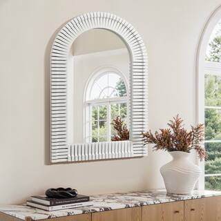 White Arch Rectangle Wall Mirror, Accent and Vanity - 35.91" H x 24.02" W