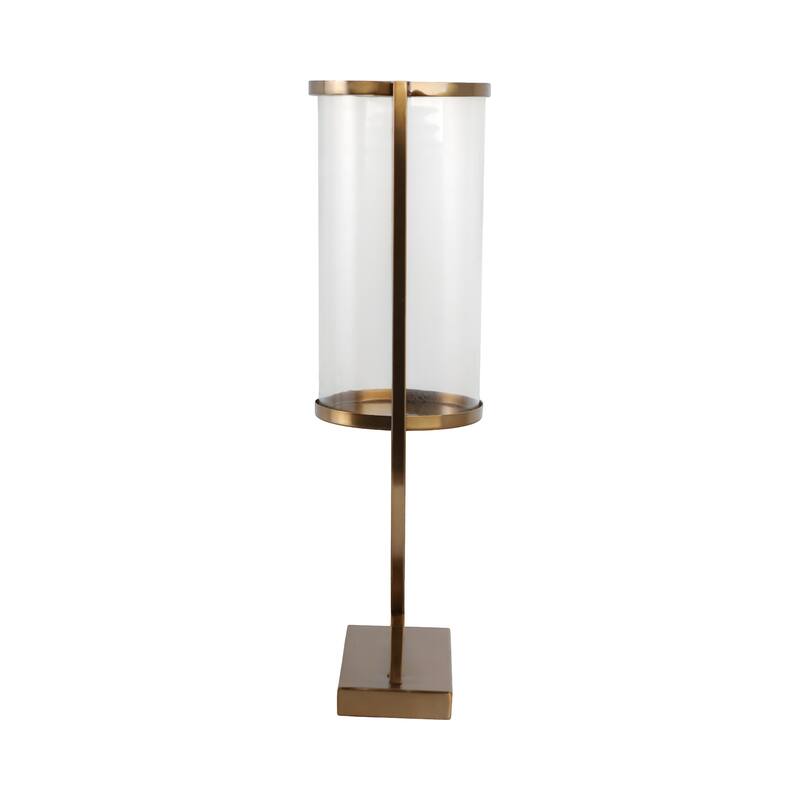 Modern Glass Pillar Candle Holder Decorative Lantern with Steel Frame