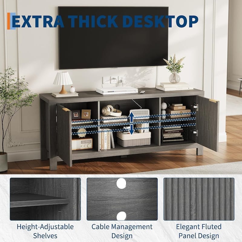Modern Wooden TV Stand Cabinet with Adjustable Shelves for Living Room Bedroom - N/A