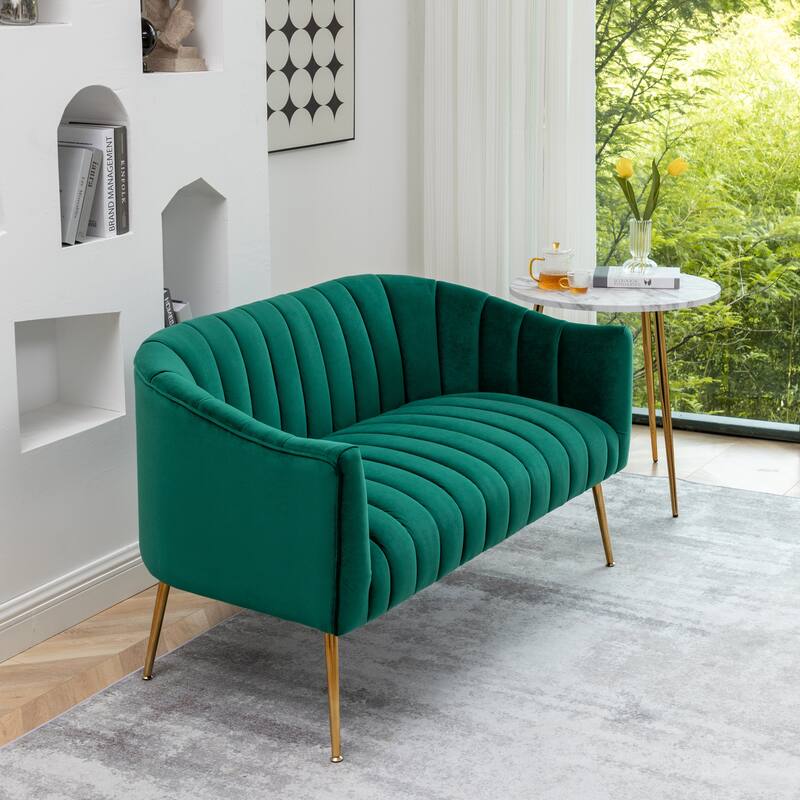 SEYNAR Modern Glam Comfy 50" Metal Legs Curved Sofa 2 Seaters Loveseat with Tufted Back