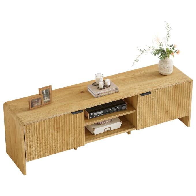 63" Modern TV Stand With Storage, Wooden Low Console Table