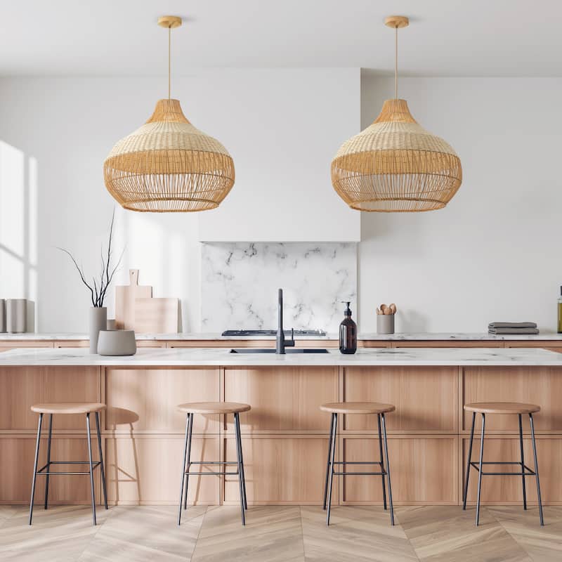 Beatrice Rattan Pendant Light - Natural Dome 1-Light Handwoven Hanging Light For Modern, Transitional, Farmhouse Room Decor