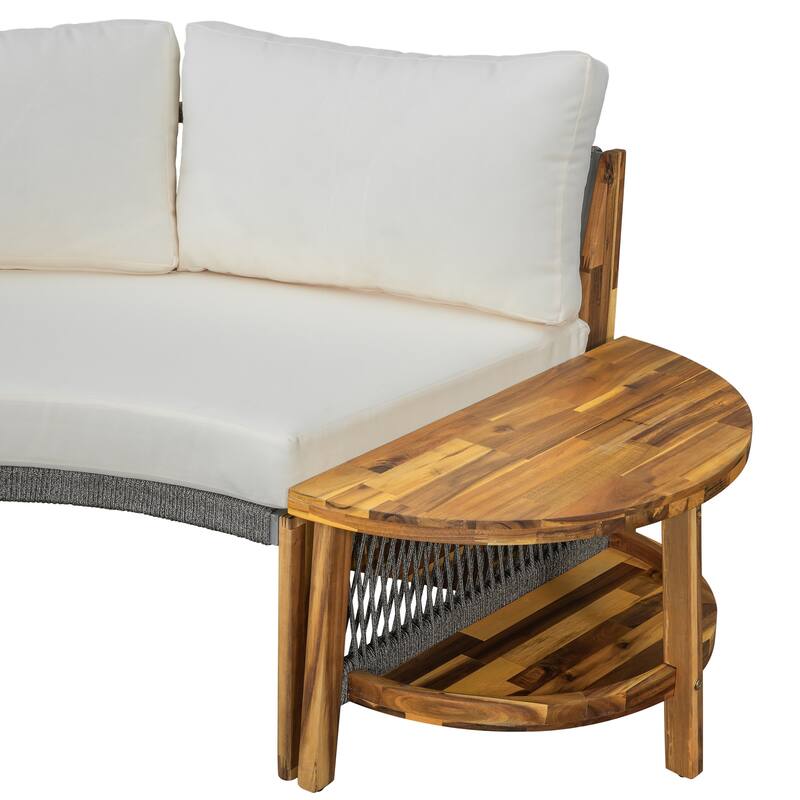 Outdoor 6-Person Round Sectional Furniture Set Patio Sectional Sofa Set with Round Coffee Table for Garden Backyard