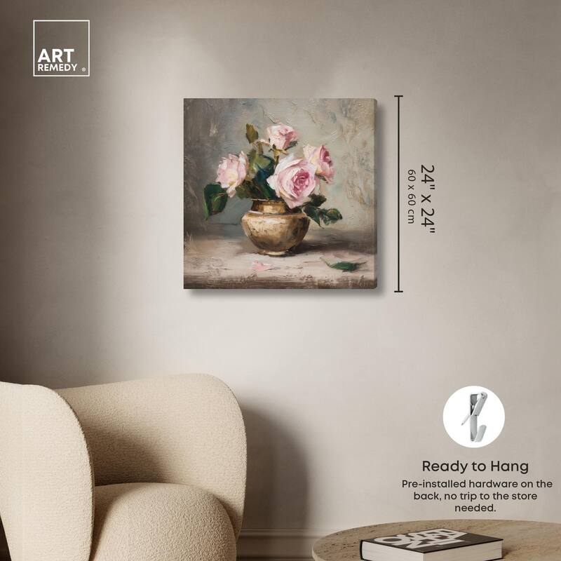 Pink Petals and Brass Canvas by Art Remedy, Gallery Wrapped