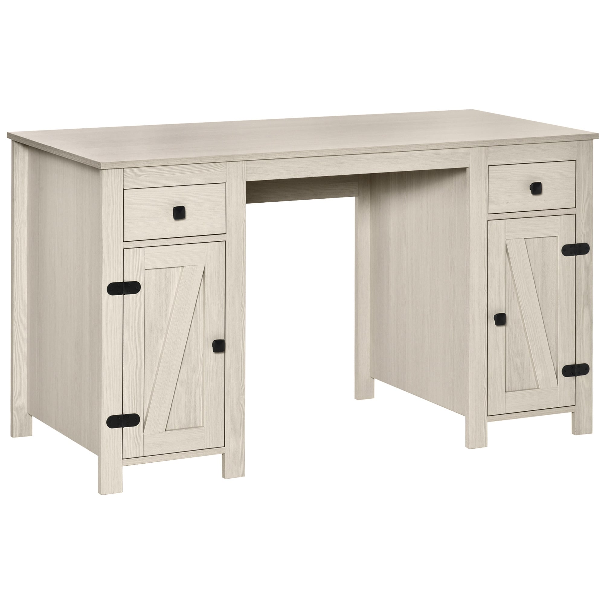 Home Office Desk with 2 Drawers and 2 Cabinets,Farmhouse Computer Desk with Storage,Adjustable Shelf