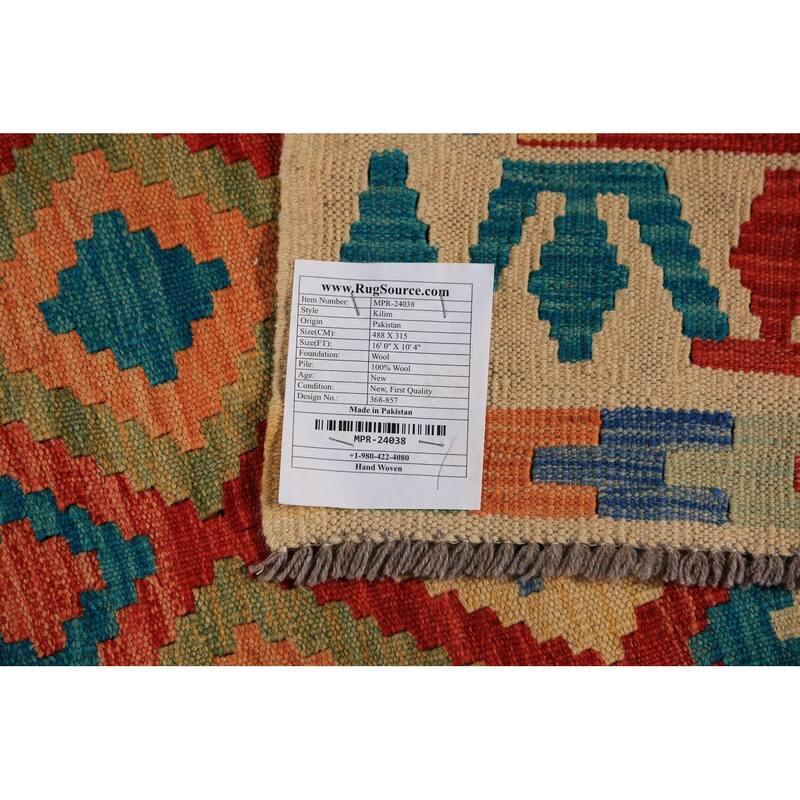 South Western Style Kilim Oriental Large Rug Flatweave Wool Carpet - 10'4"x 16'0"
