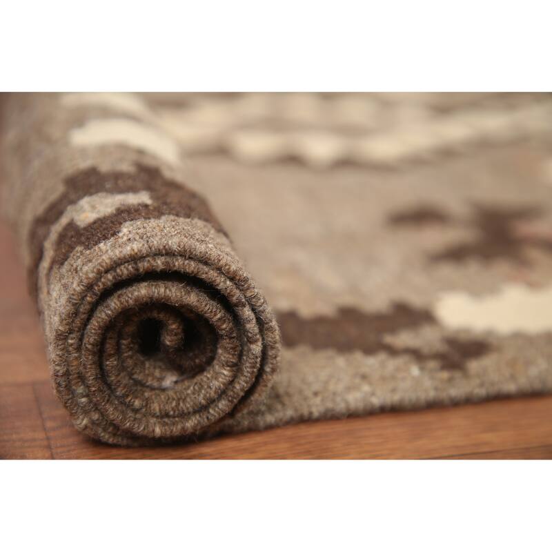 Hand Woven Oriental 100% Wool Carpet Southwestern Geometric Brown Kilim Area Rug - 6' 1'' X 4' 9''