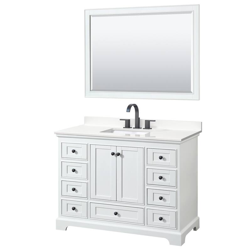 Wyndham Collection WCS202048S-QTZ-US3M46 Deborah 48" Free Standing - White / White Quartz Top / Matte Black Hardware