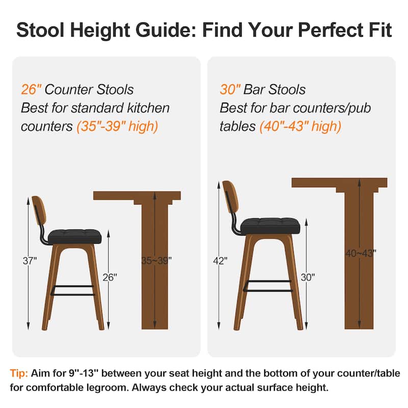Swivel Bar Stool Set of 2/3/4 with Back Support