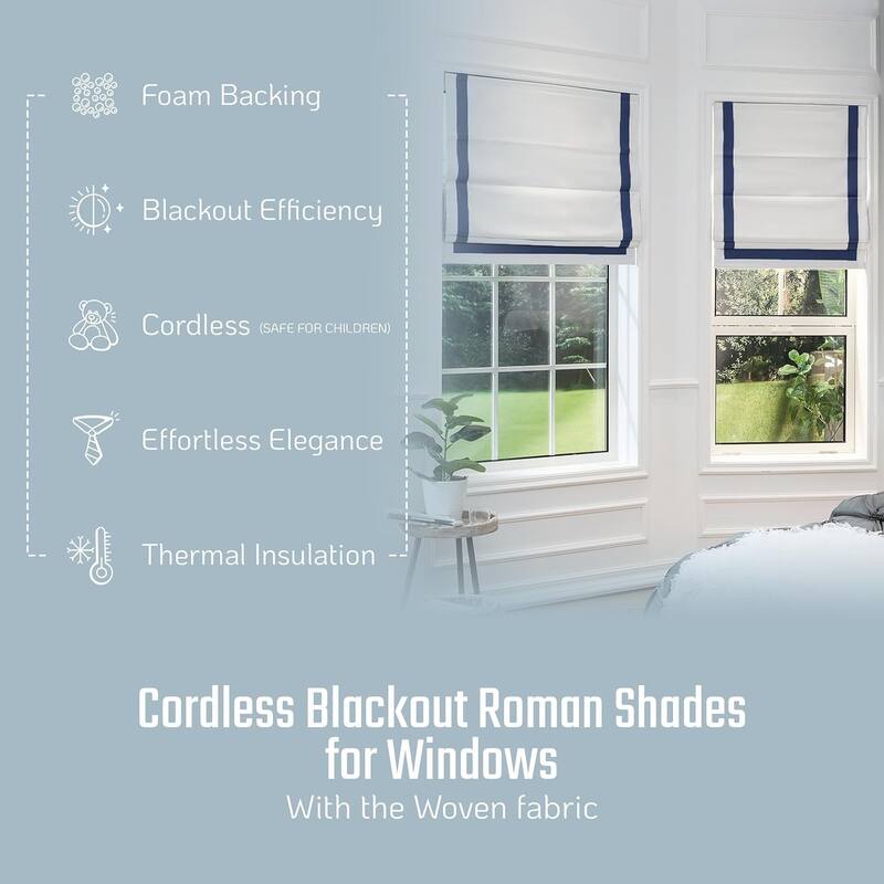 Poyester Greenwich 100% Blackout Roman Shade with Ribbon Border