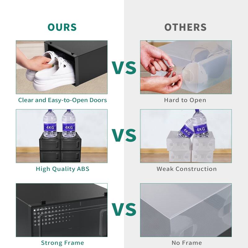 6/12/18 Pack Shoe Storage Box Plastic Stackable Shoe Organizer for Closet Foldable Sneaker Containers Bins Holders Racks