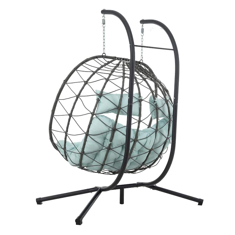 GDFStudio - Sophia 2-Person Hanging Egg Chair with Stand for Indoor and Outdoor Relaxation Spaces