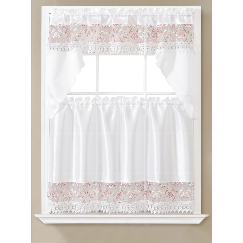 Macrame Subtle Embroidered Kitchen Curtains - Flora - Blush
