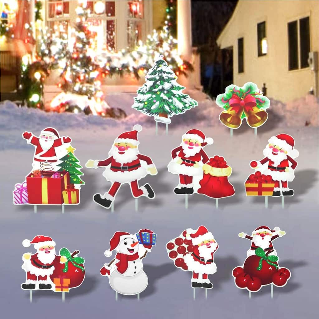 10PCS Christmas Decorations Outdoor Yard Signs Stakes Decorations