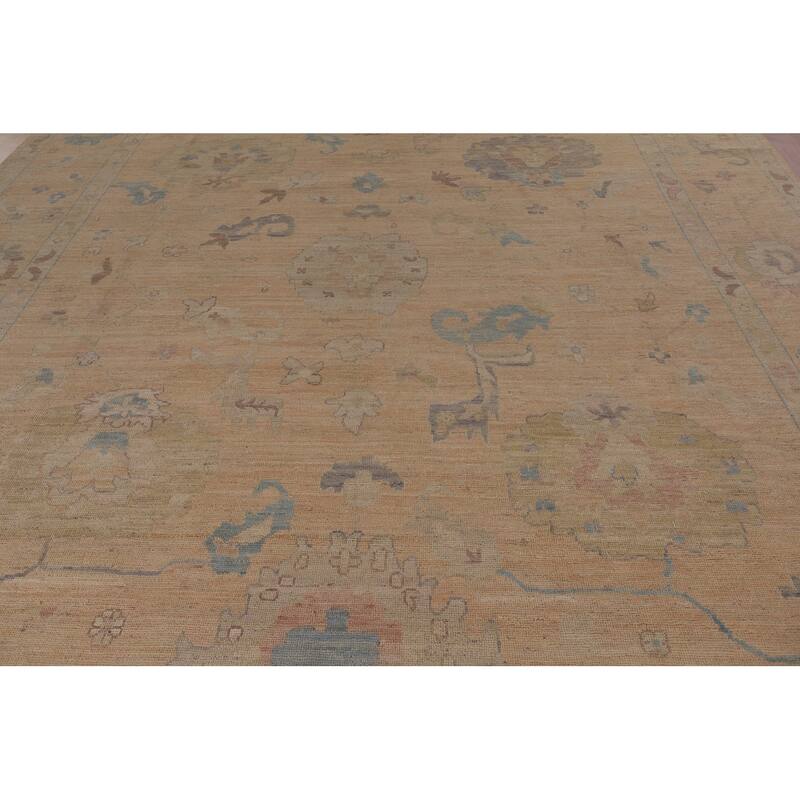 Vegetable Dye Oushak Turkish Area Rug Hand-Knotted Orange Wool Carpet - 10'6"x 13'10"
