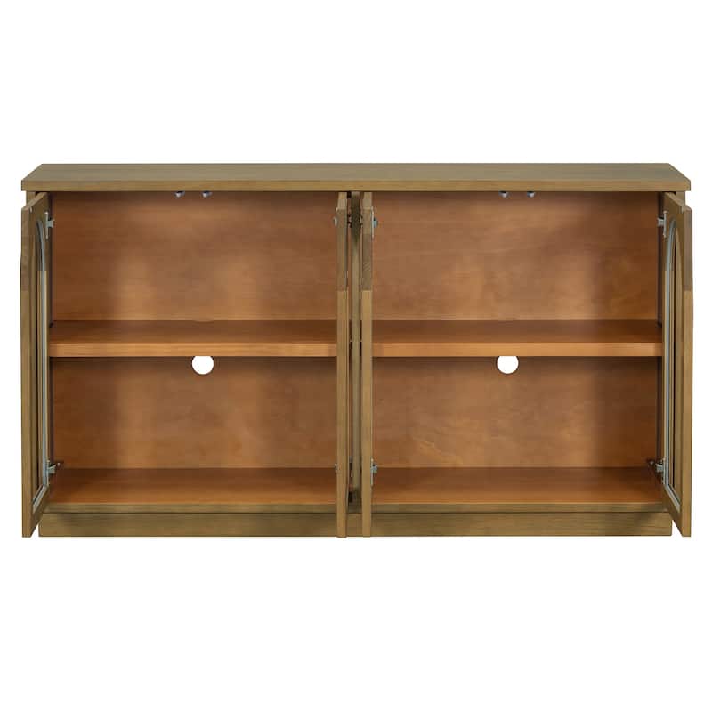 4-Door Large Storage Buffet Cabinet with Glass Doors, Arched Cabinet with Adjustable Shelves
