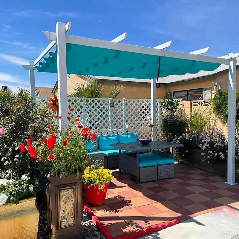 PURPLE LEAF Gazebo White Aluminium Outdoor Retractable Pergola with Canopy Cover