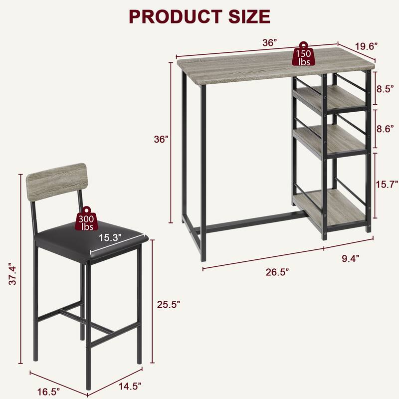 Dining Table Set for 2, Counter Height Kitchen Table and Chairs