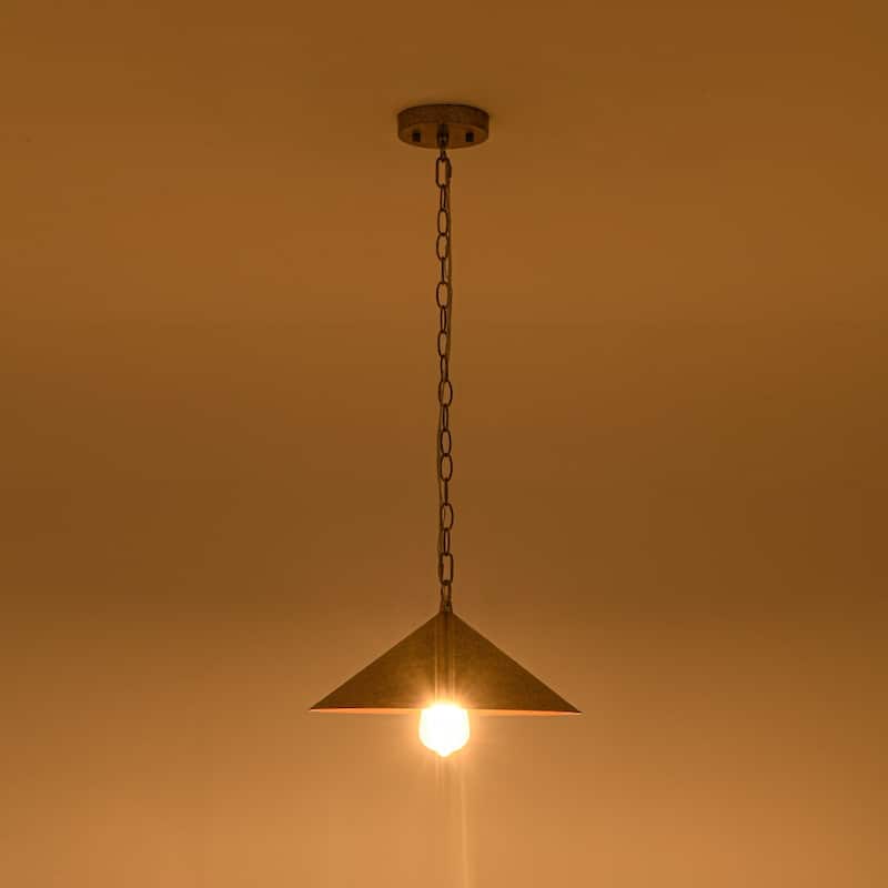 Rustic Antique Silver Single Shallow Cone Kitchen Pendant Light - 13.8 inches