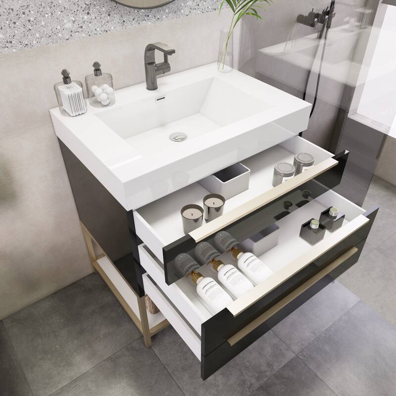 Noble 30" Free Standing Vanity with Reinforced Acrylic Sink - 30" Width