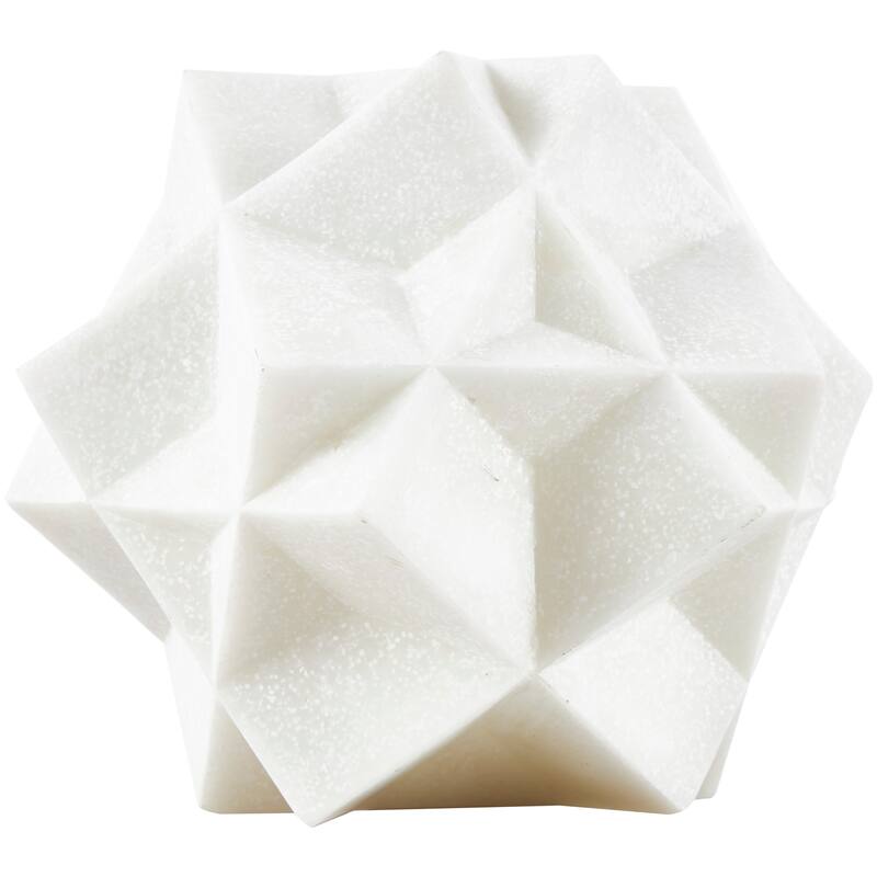 White Polystone Dimensional Ball Geometric Decorative Sculpture with Speckled Texturing