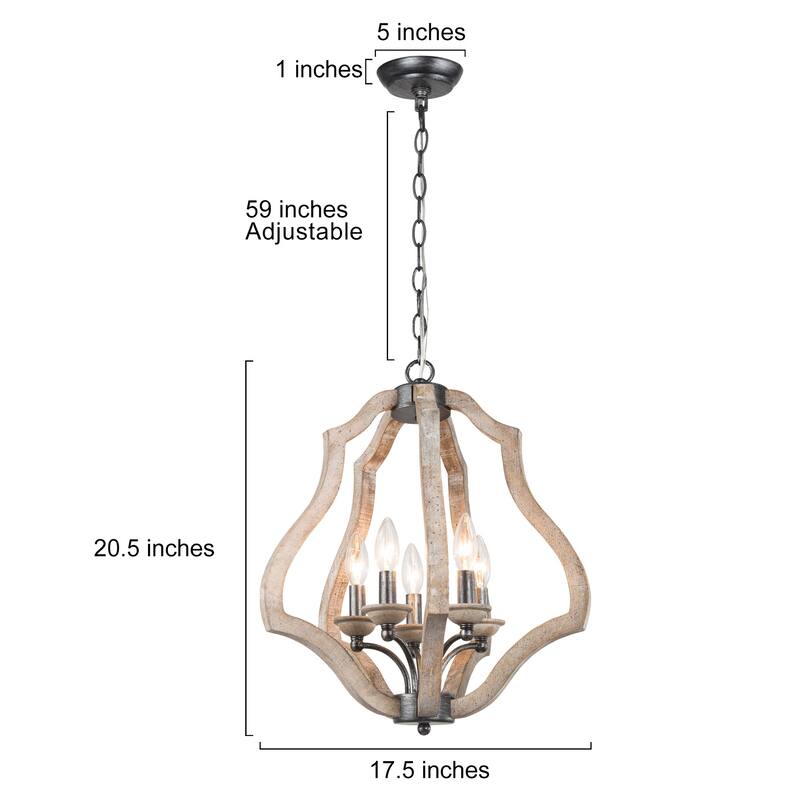 Kiria Farmhouse Natrural Wood Chnadelier French Country Candle Style Dining Room Lighting for Entryway