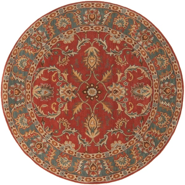 slide 2 of 5, Artistic Weavers Coliseum Hand Tufted Traditional Border Wool Area Rug 4' Round/Surplus - Rust/Grey