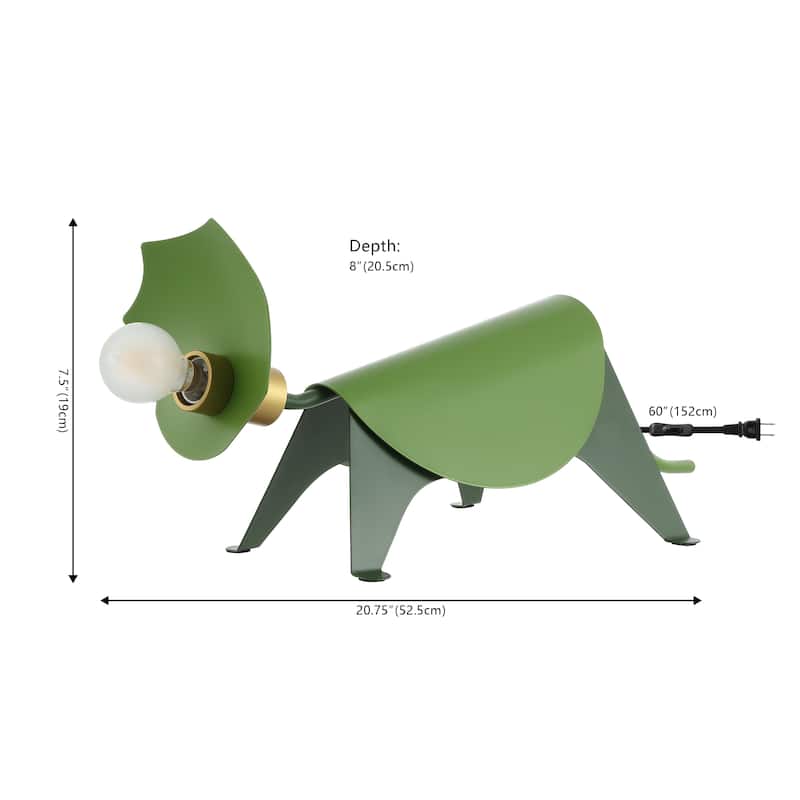 Bradley 7.5" Modern Industrial Iron Triceratops LED Kids' Lamp, Green by JONATHAN Y