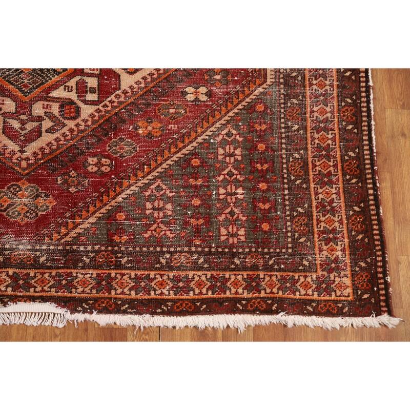 Tribal Red Bakhtiari Persian Vintage Area Rug Handmade Wool Carpet - 6'7"x 10'2"