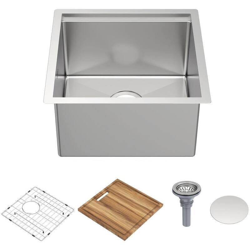 Whitehaus WHSW1818 18" Undermount Single Basin Stainless Steel Kitchen - Brushed Stainless Steel - Brushed Stainless Steel