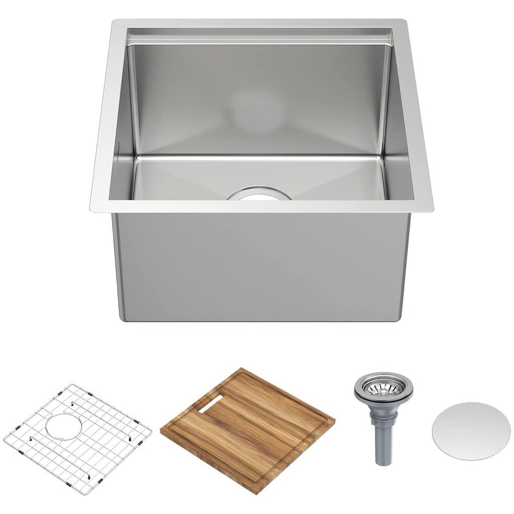Whitehaus WHSW1818 18" Undermount Single Basin Stainless Steel Kitchen - Brushed Stainless Steel