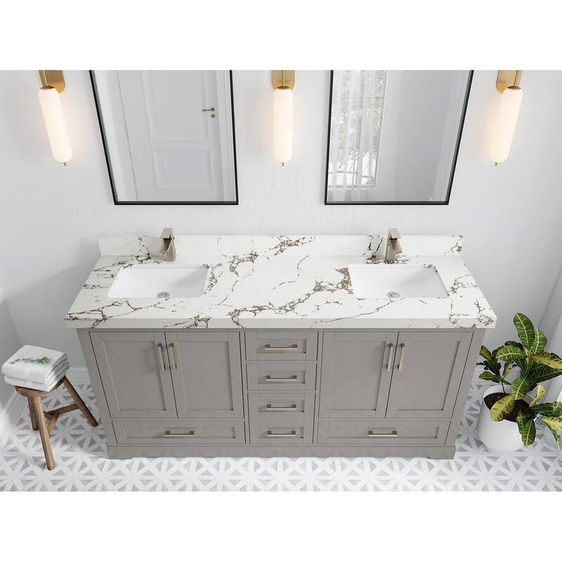 Willow Collection 72 in W x 22 in D x 36 in H Boston Double Bowl Sink Bathroom Vanity with Countertop