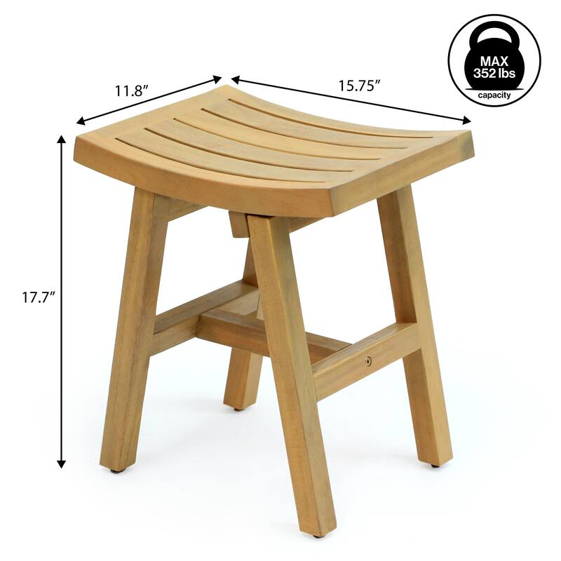 Tamlyn 15.75" Classic Slatted Solid Acacia Wood Indoor/Outdoor Shower Stool, By JONATHAN Y - 15.75L x 11.81W x 17.72H