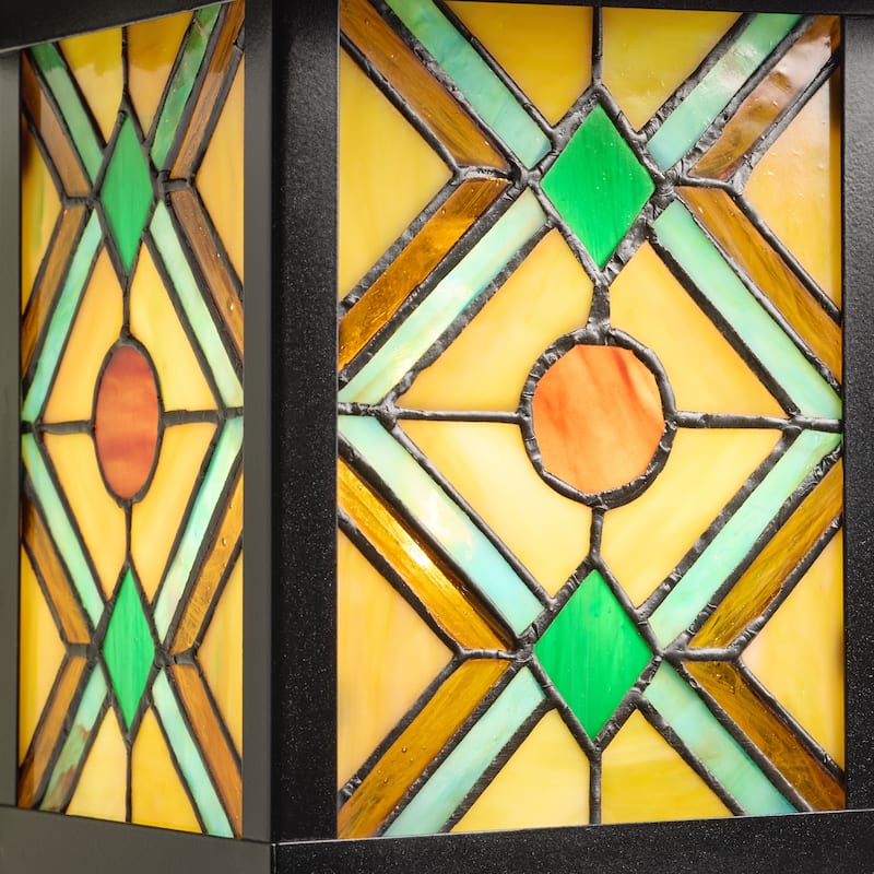 River of Goods Multicolor Stained Glass and Black 1-Light Outdoor Lantern Wall Sconce - 10.75" x 9" x 11.75"