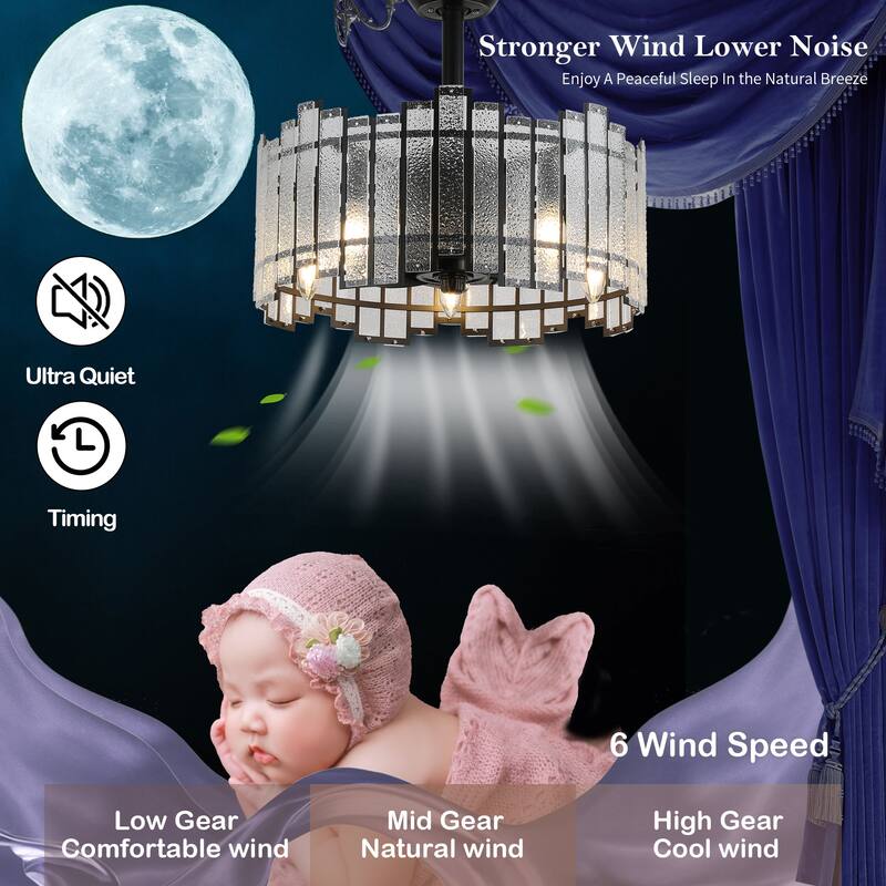 Cusp Barn 19" Caged Ceiling Fan with Light,Reversible Ceiling Fan,Modern Glass Lampshade Fan Light,3 Speeds,with Remote