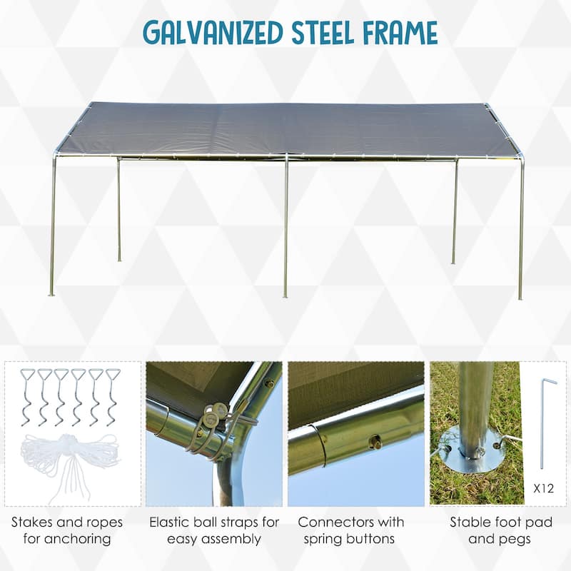 Outsunny 10' x 20' Heavy Duty Carport Awning Canopy with Included Anchor Kit & Weather-Resistant PE Roof