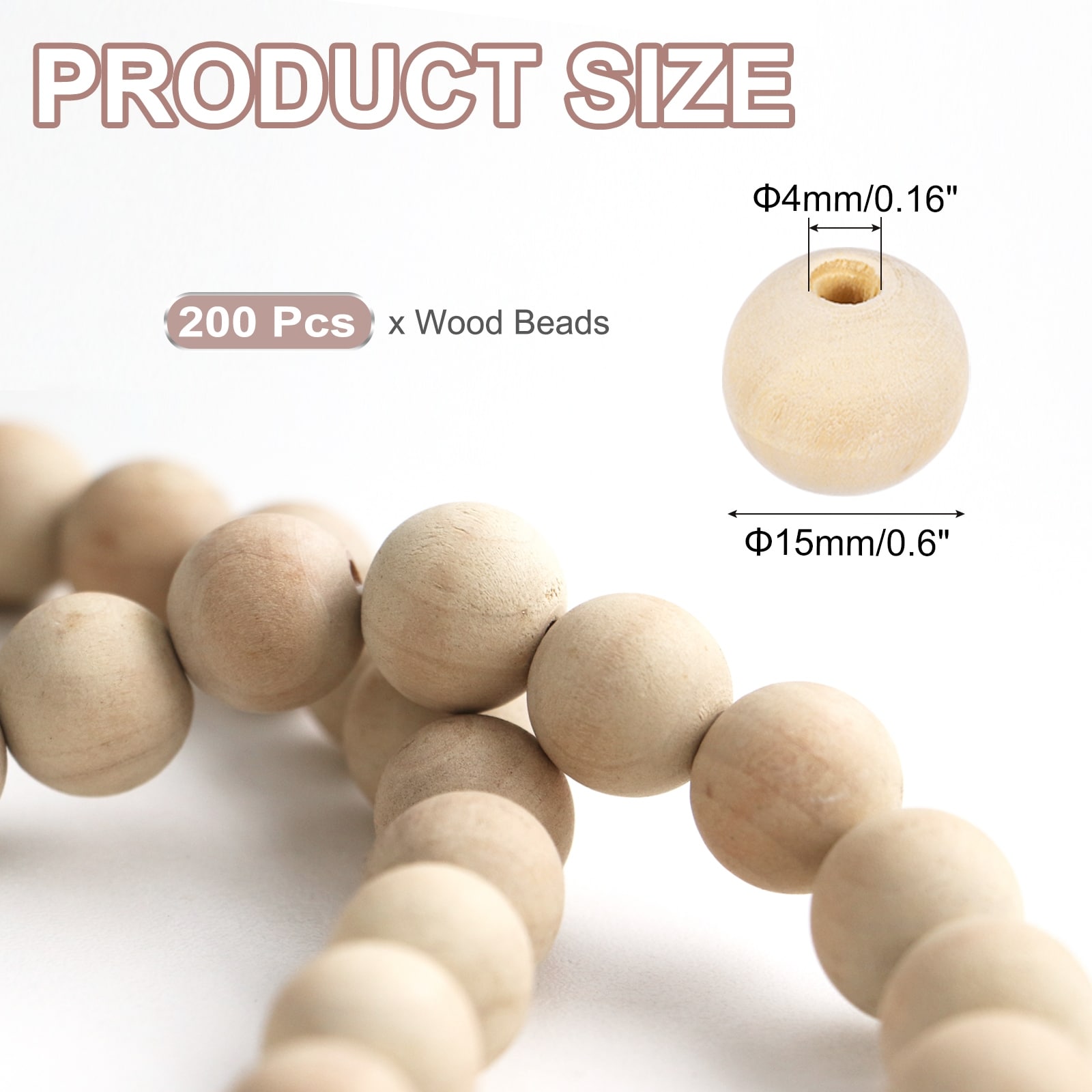 200Pcs 6mm Wood Beads, Unfinished Wooden Natural Beads Wood Spacer Beads
