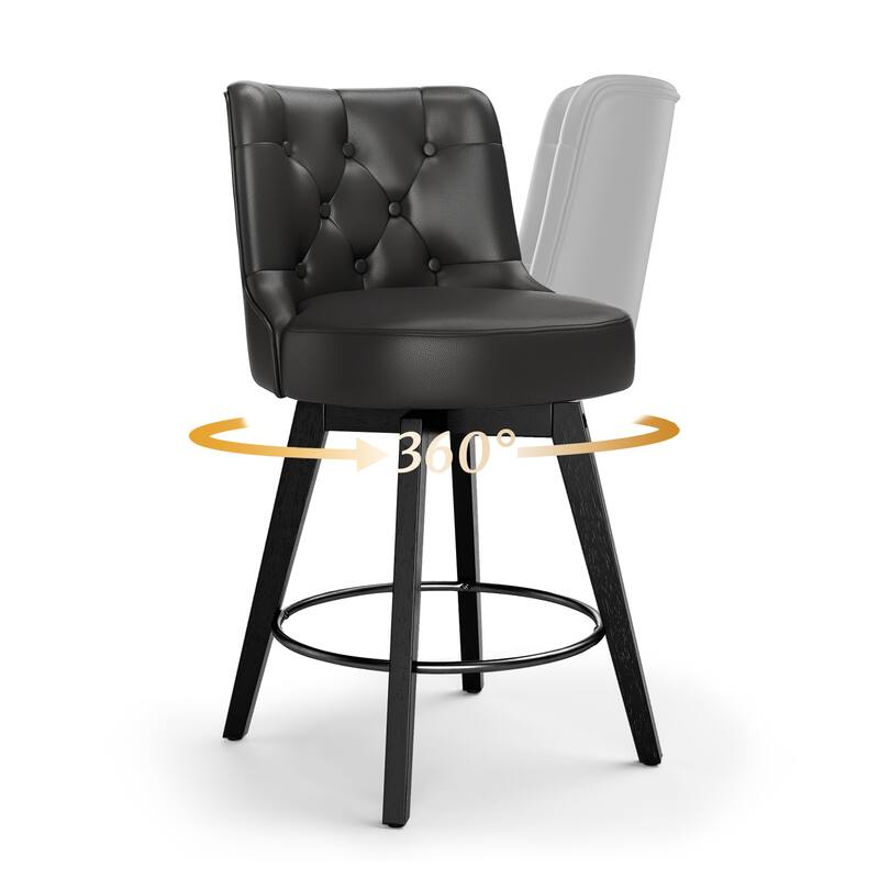 26" Counter Height Swivel Bar Stools with Solid Wood Frame Set of 2 - 26" H