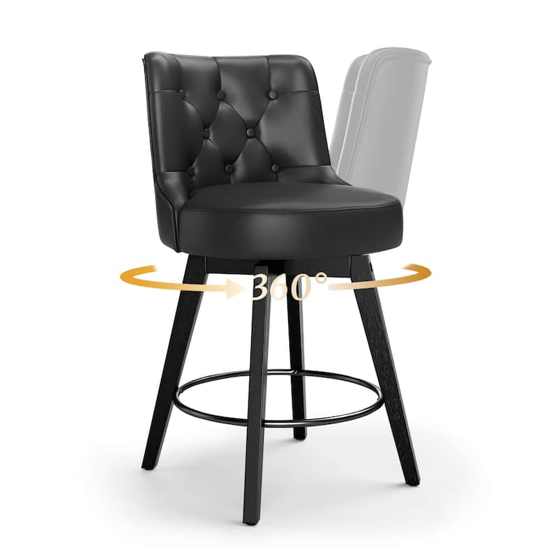 26" Counter Height Swivel Bar Stools with Solid Wood Frame Set of 4 - 26" H