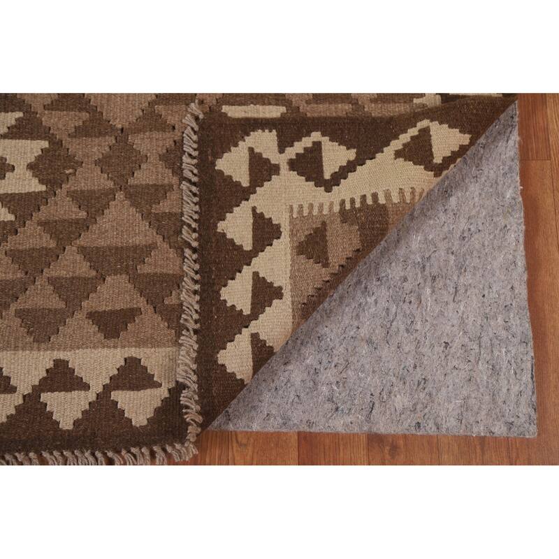 Hand Woven Oriental 100% Wool Carpet Southwestern Geometric Brown Kilim Area Rug - 9' 8'' X 6' 7''